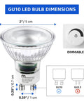 Dimmable GU10 LED Light Bulbs 4.5W 2700K Soft White dimensions and dimmer switch illustration