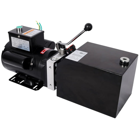 Heavy Duty Hydraulic Power Unit With 6 Quart Oil Reservoir For Two Post And Four Post Car Lifts, black steel motor and tank.