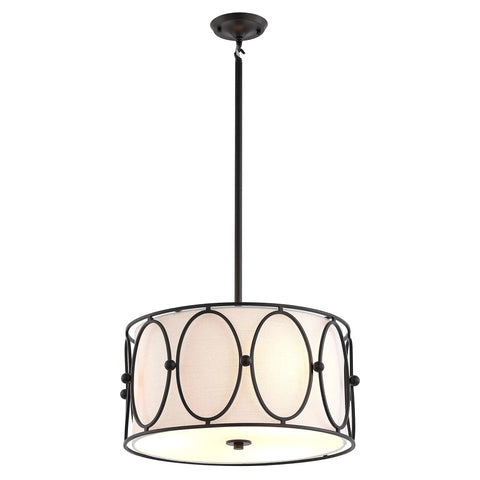 Gold 3 Light LED Pendant Light With White Linen Drum Shade Modern Hanging Chandelier For Dining Room And Kitchen Island Zoom
