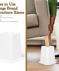 No Sweat Heavy Duty 6 Inch Bed Risers Set Of 4 White Stackable Furniture Boosters lifting a sofa leg for storage.