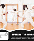 Fencers in action with focus on Heavy Duty Foil Fencing Socket Bracket Metal Replacement Part Built Tough For Intensive Training With Nonslip Grooves Durable Construction And Stable Grip Perfect Fencing Training Gear.