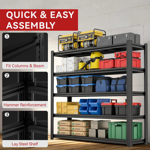 84 Inch Heavy Duty Metal Storage Shelving Unit With 5000 Lb Capacity 5 Tier Adjustable Freestanding Garage Shelves in use