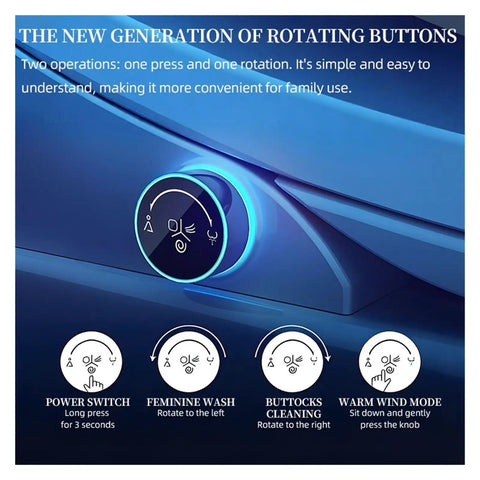 Top Shelf Smart Toilet Seat Kickin Instant Warmth With Seamless Auto Flip Cover Adjustable Water Temp Plus Crisp Remote Display showing user-friendly rotating buttons.