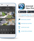 Smartphone displaying app for UltraHD 4K Outdoor Bullet Security IP PoE Camera with 98ft Night Vision setup and monitoring.