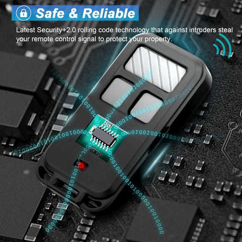 Your Go To Multi Color 3 Button Garage Door Opener Remote With Key Chain Replacement For 890MAX showcasing security features