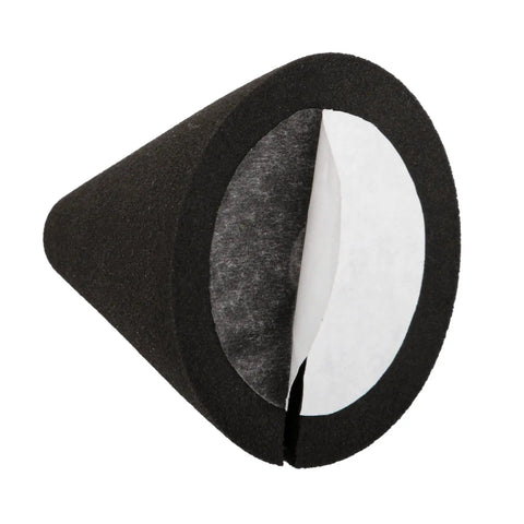 Close-up of a single black 1.38x1.46 inch Piezo Trigger Cone For Electronic Drums And Percussion Gear with adhesive backing exposed.