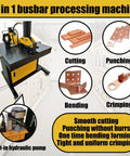 Beilockery Electric Hydraulic Busbar Processor Machine displaying cutting, punching, bending, crimping functions with hydraulic pump.