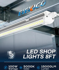 Hella Bright Eight Foot LED Shop Lights Ten Pack 100W 15000 Lumen Linkable Ceiling Fixtures For Garage Shop Warehouse Barn