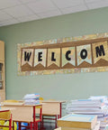 Classroom with Travel The Map Straight Rolled Border Trim For Classrooms And Offices 50Ft above Welcome banner