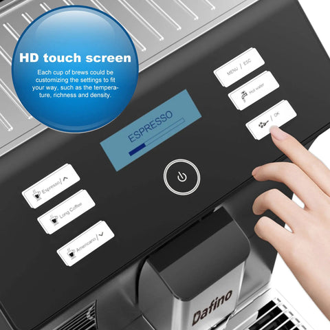 No Sweat Fully Automatic Espresso Machine One Touch Operation manual LCD touchscreen interface for cappuccino and latte.