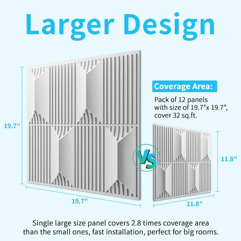 Big 3D Diamond Pattern PVC Wall Panels 19.7 By 19.7 Inches White Pack Of 12 Tiles For Fast DIY Interior Decor Real Textured Look Easy Install Covers Large Areas