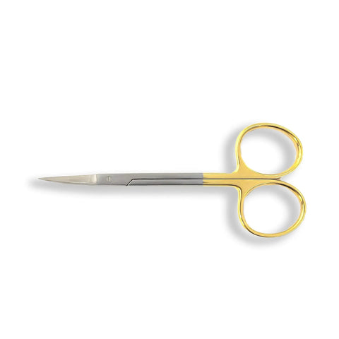 Pro Grade TC Iris Micro Dissecting Scissors With Tungsten Carbide Inserts And Gold Ring Handles 4.5 Inch Curved Blades