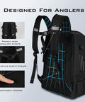 Go To Fishing Tackle Backpack With Rod Holder And 4 Tackle Boxes, 40/26L Dual Capacity Gear Bag showing padded straps