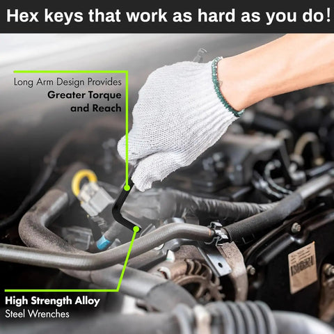 8mm Ball End Hex Keys Set, 6-Piece Long Arm L Shaped Allen Wrenches, Built Beefy From CR-V Steel With Black Oxide Finish, Anti-Corrosion Ready For Automotive And Home Mechanic Projects in engine bay