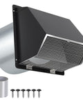 12 Inch Wall Vent Hood With Screen And Damper Cap For Outdoor Exhaust Heavy Duty Venting For HVAC Duct Dryer And Range Hood Galvanized Steel Black Finish