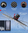 High Pressure 8 Inch Round Rain Shower With 5 Settings Handheld Filter Combo Matte Black showcasing features and connections