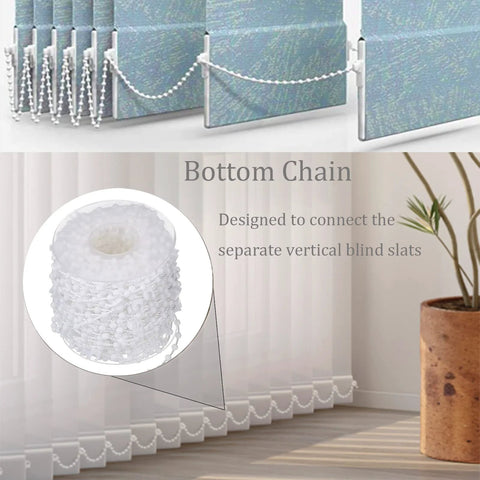 Vertical Blind Bottom Chain Kit 20 meters with 200 clips and 5 plastic chain connectors for 3.5 inch slats