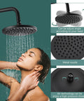 Exposed Pipe Shower System With 8 Inch Rainfall Head, Brass Fixture, Matte Black Finish waterfall effect over person