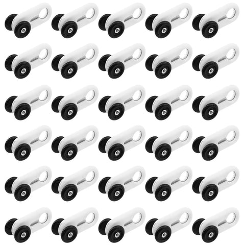 Dead Silent Double Wheel Curtain Track Rollers 30 Pack With Smooth Gliding Pulleys arranged in rows for ceiling hardware.