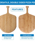Bamboo Pizza Peel With Double Sided Design For Even Pizza Prep, 18 Inch Lightweight Wooden Pizza Paddle, 25.6 Inch Long
