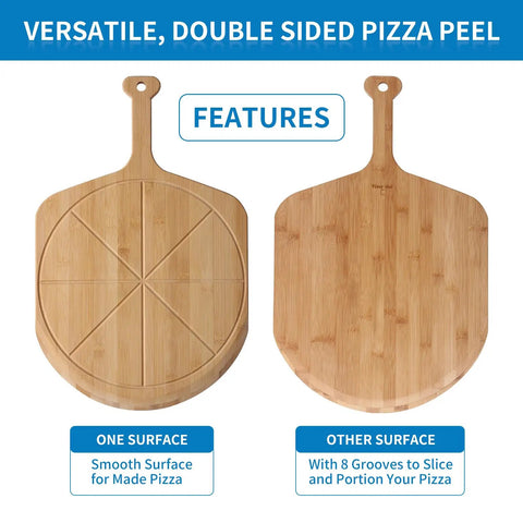 Bamboo Pizza Peel With Double Sided Design For Even Pizza Prep, 18 Inch Lightweight Wooden Pizza Paddle, 25.6 Inch Long
