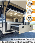 RV with extended storage drawer using Beefy 32 Inch Full Extension Drawer Slides With Lock And Side Mount Ball Bearing Glides, 500 Pound Load Capacity