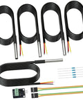 Waterproof DS18B20 Temperature Sensor Probes Kit With Stainless Steel Probes, Probe Adapter Board, 3 Pin Female To Female Jumper Wires, And 5 Pack 4.7K Ohm Resistors For Arduino And Raspberry Pi DIY Projects