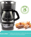 14 Cup Replacement Carafe Compatible With Black And Decker Coffee Maker CM1160B CM1160W, shown attached to coffee machine.