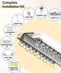 Dual Track Ceiling And Wall Curtain System, Heavy Duty Double Rails With Silent Slides For Room Dividers, 8ft To 10ft Length, Includes Hooks Clips Brackets, White complete installation kit with hooks, clips, pulleys