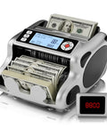 K08 Money Counter Machine With 3.8 Inch Value Display For USD And EUR, UV MG IR DD VI FA Counterfeit Detectors shown
