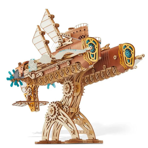Ultimate 3D Wooden Puzzle Kit For DIYers, Handcrafted Spaceship Model, Steampunk Airship Build With 400 Plus Precision Cut Parts