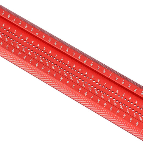 Close-up of Dope T Square Ruler For Woodworking 24in Scriber With Built In Support Lips, showing laser-engraved scale.