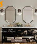 Wall Sconce Lighting Oil Rubbed Bronze Milk Glass Hardwired Wall Sconces above modern black bathroom vanity with mirrors.