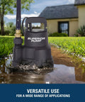 Superior Pump 91014 1/4 HP high-flow thermoplastic utility pump, black, with brass hose fitting, front view.