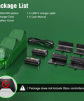Green Upgraded Dual Controller Charger Dock with 2x5520mWh rechargeable battery packs, battery covers, USB-C cable, Xbox One Series X S