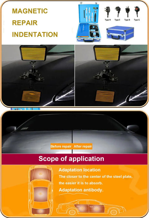 Pro Grade Paintless Dent Repair Kit For Auto Body, 1380W Portable Suitcase Magnetic Induction Dent Removal Tool display