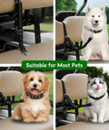 Universal Golf Cart Dog Leash And Pet Safety Harness With Quick Snap Backrest Clip securing pets in golf cart seats.