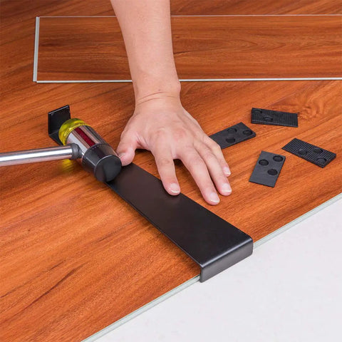 Laying laminate floor using Pro Grade Laminate Flooring Installation Kit With 40 Spacers Upgraded Tapping Block Widened Pull Bar And Heavy Duty Mallet For Easy DIY Floor Install Today