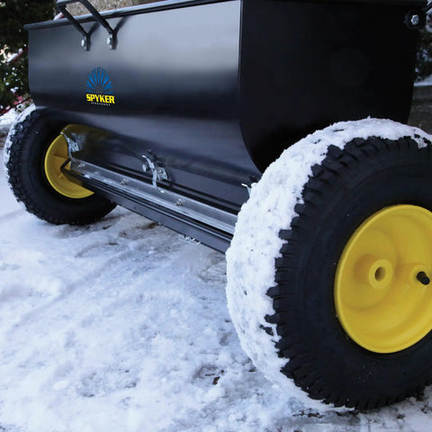 Spyker P70-12010 Commercial Drop Spreader With 120 Lb Hopper, 36 Inch Spread Width, Powder Coated Steel Frame, 13x5 Inch Wheels in snow