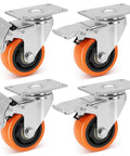Heavy Duty Furniture And Workbench Casters Set Of Four Premium Polyurethane Wheels Dual Locking Brakes Moves Tough Loads Like A Champ with orange wheels