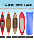 Diagram showing compatibility of Foldable Aluminum Kayak Cart With 250 Lb Load Capacity And 10 Inch Solid Wheel Dolly with various watercrafts.
