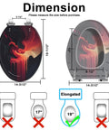Elongated Slow Close Toilet Seat Replacement for Bathroom with artistic design, dimensions shown for accurate fitting.