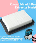 2 Pack W107418351 Filter Replacement For Makita VC4210 Dust Extractor, Works With Milwaukee 8960-20, filter and vacuum displayed