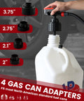 USB Charged Electric Fuel Transfer Pump For Gas Cans And Jugs with adapters for different openings, shown with hand on the nozzle.