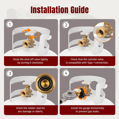Installation guide for 3.5 Ft Universal Gas Grill Regulator And Hose With Leak Detector Gauge For Propane BBQ Grills Patio Heaters