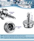 Heavy Duty Marine Boat Cover Snaps 24 Pack Stainless Steel 3/8 Inch Socket Studs showing 3/8" diameter and 1/2" length fasteners.