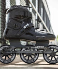 Black roller blade with 100mm inline skate wheels set of 3, 88A outdoor speed skating replacement wheels, no bearings, on asphalt