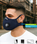 Side view of man wearing blue Three Color Reusable Dust Mask Respirator For Woodworking And Construction With 99.9 Percent Carbon Filters