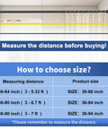 Size guide for Matte Black Shower Curtain Rod 36 To 84 Inch Adjustable No Slip No Drill Stainless Steel Spring Tension Rod.