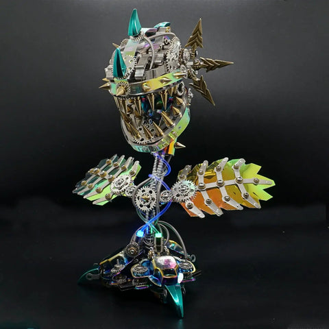 3D Metal Puzzle Kit For Adults Hands-On Can-nibal Flower Mechanical Assembly Model Chom-per Build Jigsaw Craft Brain Teaser Noisy But Fun Desk Decor Gift 770 Plus Pieces For Halloween Premium Stainless Steel Copper Alloy Construction Durable Office, front view